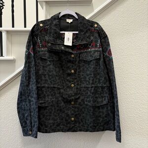 NWT Layerz Leopard Print Aztec Tribal Embroidered Jacket